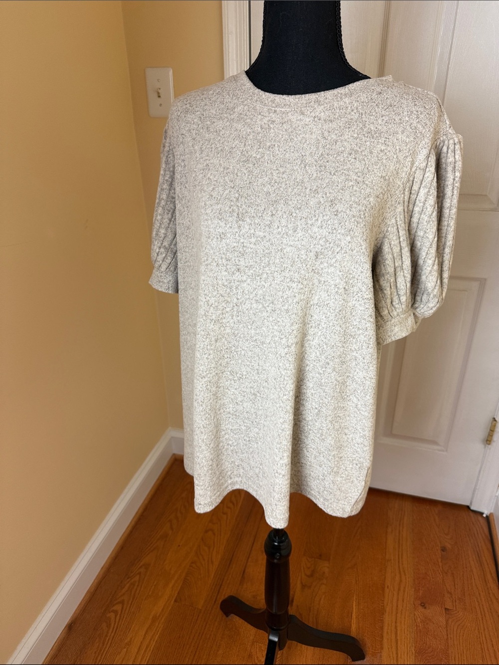 Neutral Puff-Sleeve Short Sleeve Top